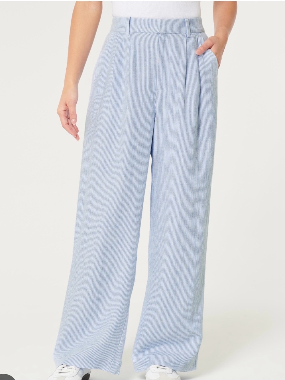 Hollister Livvy Wide Leg Ultra High Waist Light Blue & White Stripe Pants XXS
